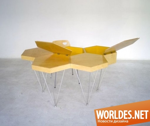 дизайн мебели, дизайн стола, стол, оригинальный стол, практичный стол, необычный стол, функциональный стол, современный стол, стол в форме сот